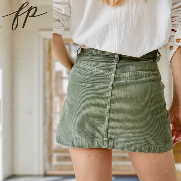 FREE PEOPLE Ray Corduroy MiniSkirt in Washed Army Green - Picture 3 of 12